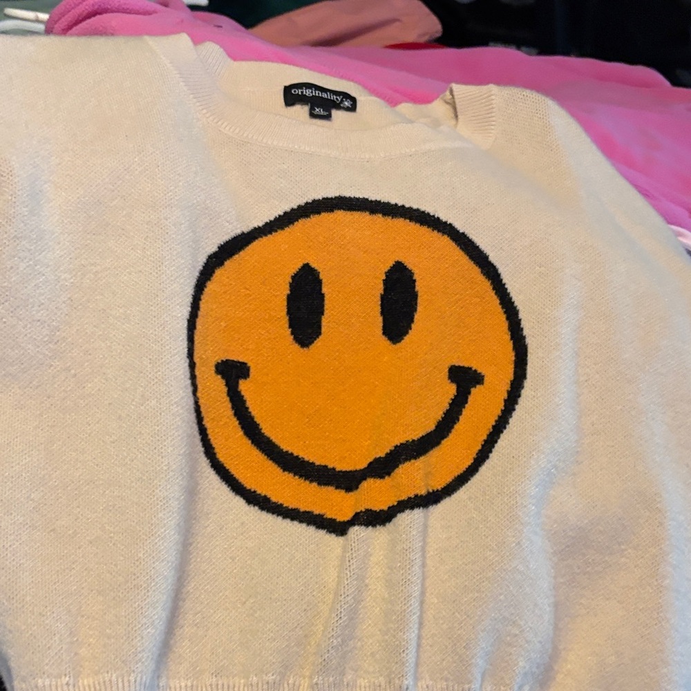 Cider Cream and Orange Smiley Sweater
